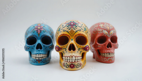 Intricately Designed Colorful Sugar Skull Sculptures
