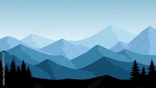 Mountain range landscape illustration with peaks and ridges