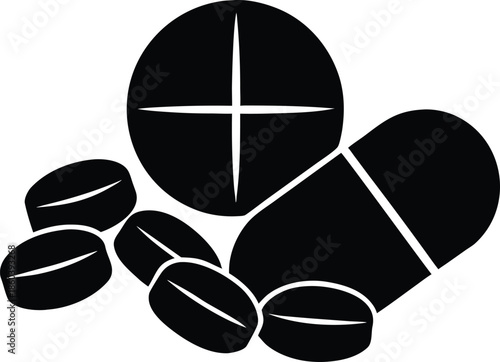 Silhouette pills showcasing medical and healthcare. vector illustration