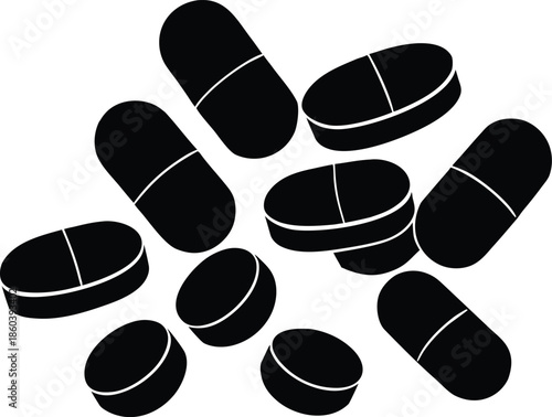 Silhouette pills showcasing medical and healthcare. vector illustration