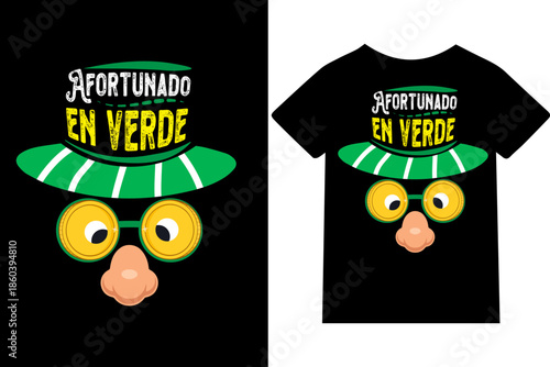 Afortunado en verde -Diseño de camisetas, frases, carteles, tazas y tipografía creativa.