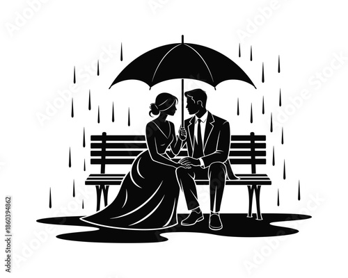 Romantic couple sharing moment under umbrella on rainy day