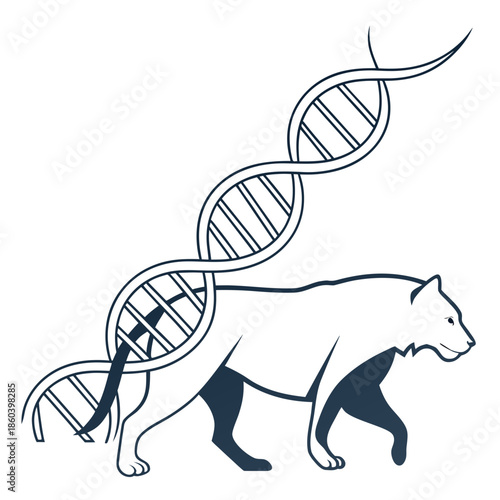 A stylized depiction of a bear s form intertwined with a double helix dna structure representing genetic research