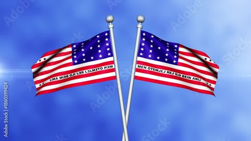 Bikini Atoll Crossed Flags Waving in Blue Sky Loop Animation | Realistic 3D National Flag Background