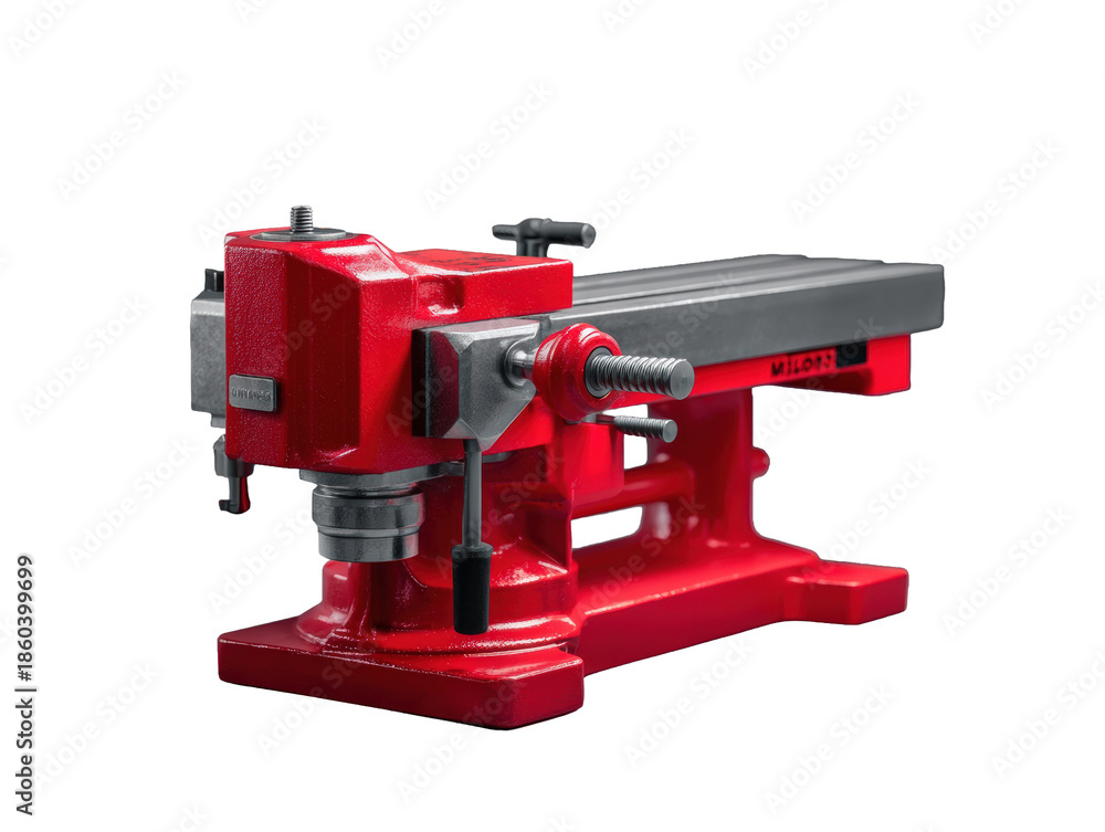 Fototapeta premium Red Industrial Machine Vice on Gray Background