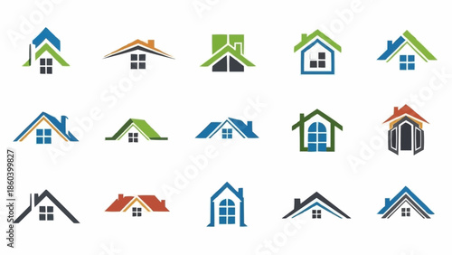 Collection of Diverse House Roof Logos for Real Estate Branding.