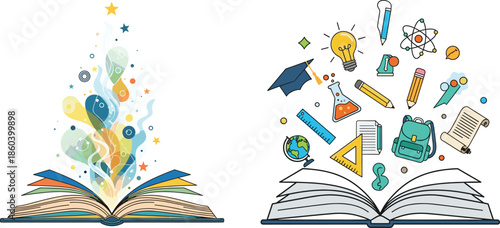International Education Day Illustration with Books, Students, Graduation Cap and Global Learning Concept