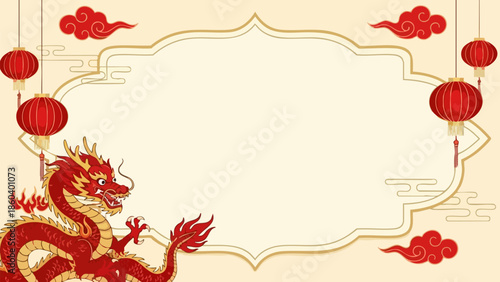 Traditional Chinese dragon design frame for celebration and new year announcements