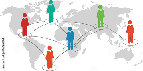 Global Player - Geschaftspartner and internationals Business. Vector Manipulating chess pieces on globe symbolizes strategic thinking and global competition