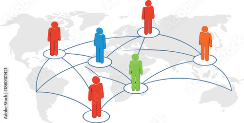 Global Player - Geschaftspartner and internationals Business. Vector Manipulating chess pieces on globe symbolizes strategic thinking and global competition