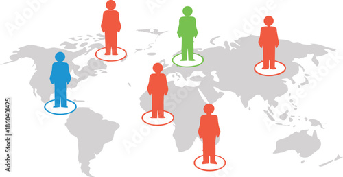 Global Player - Geschaftspartner and internationals Business. Vector Manipulating chess pieces on globe symbolizes strategic thinking and global competition