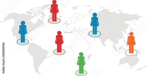 Global Player - Geschaftspartner and internationals Business. Vector Manipulating chess pieces on globe symbolizes strategic thinking and global competition