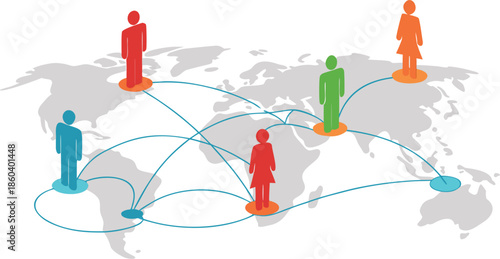 Global Player - Geschaftspartner and internationals Business. Vector Manipulating chess pieces on globe symbolizes strategic thinking and global competition