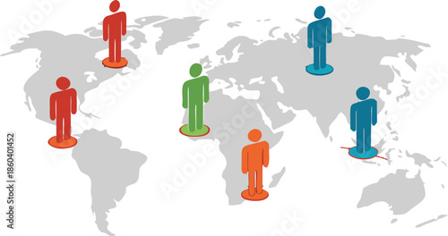 Global Player - Geschaftspartner and internationals Business. Vector Manipulating chess pieces on globe symbolizes strategic thinking and global competition