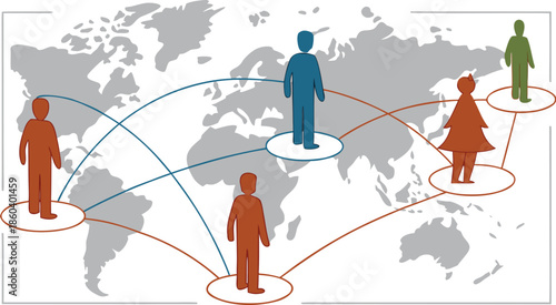 Global Player - Geschaftspartner and internationals Business. Vector Manipulating chess pieces on globe symbolizes strategic thinking and global competition