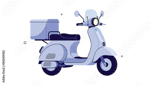 Retro Delivery Scooter with Cargo Box Flat Vector Illustration