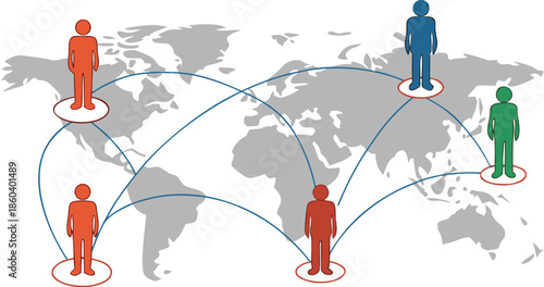 Global Player - Geschaftspartner and internationals Business. Vector Manipulating chess pieces on globe symbolizes strategic thinking and global competition