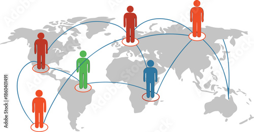 Global Player - Geschaftspartner and internationals Business. Vector Manipulating chess pieces on globe symbolizes strategic thinking and global competition