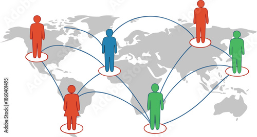 Global Player - Geschaftspartner and internationals Business. Vector Manipulating chess pieces on globe symbolizes strategic thinking and global competition