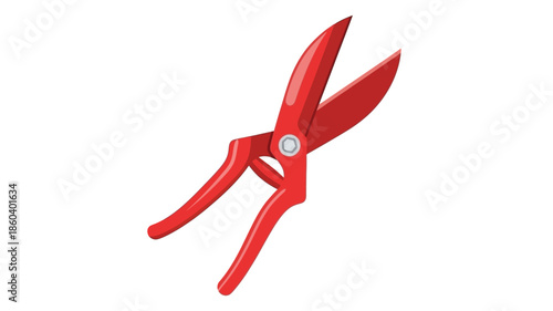 A vibrant red pair of pruning shears isolated on a clean white background
