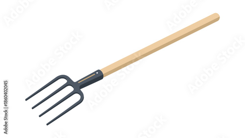 A simple illustration of a traditional gardening pitchfork with a wooden handle