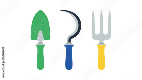 Gardening tools a trowel a hand fork and a garden fork displayed