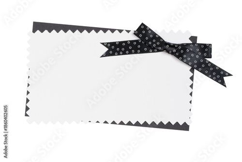 Note Card with Black Ribbon Bow Isolated on White and Png Trasparent Background