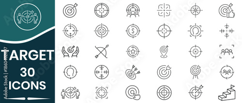 Success target and goal icon set. Target icon vector set. Focus symbol in circle. Bullseye vision collection. Round aiming focus. Gun sight crosshairs. Vector illustration