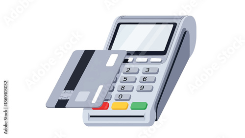 Credit Card Payment on POS Terminal Flat Vector Illustration