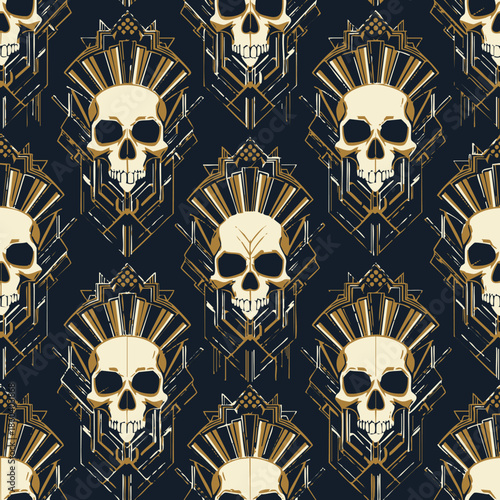 ornate golden art deco skulls pattern