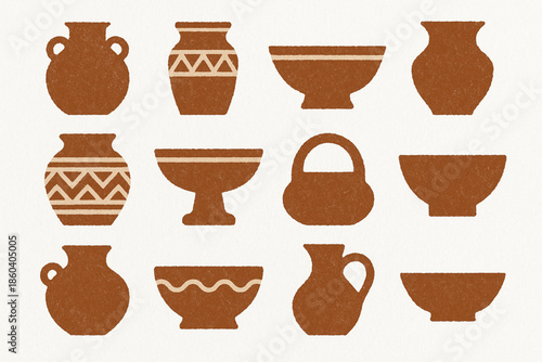Paraguayan pottery and ceramics vector icons rugged flat style