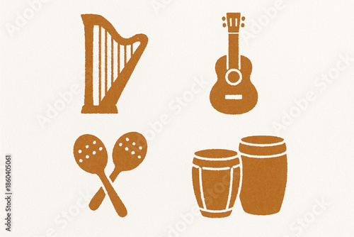 Paraguayan music instrument vector icons rugged flat style