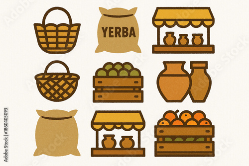 Paraguayan market vector icons rugged flat style