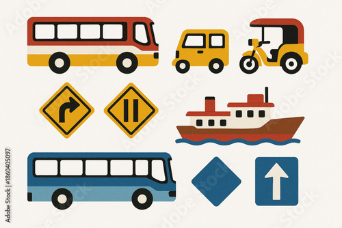 Paraguayan transport vector icons rugged flat style