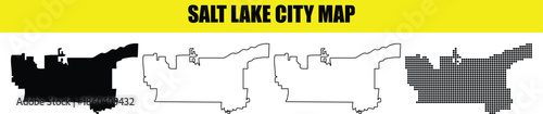Salt lake city map black silhouette outline and dotted styles vector set isolated on transparent background