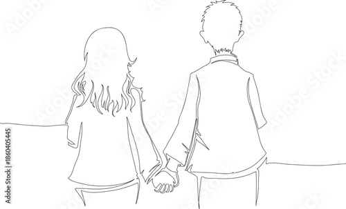 Continuous One Line Drawing of Couple Holding Hands, Love and Relationship Concept eps10