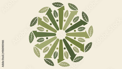 Eco friendly circular design with green arrows and leaves