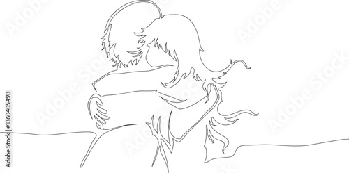 Continuous One Line Drawing of a Couple Hugging, Love and Relationship eps10