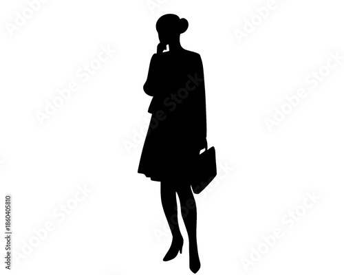 silhouette of a female model standing while thinking, vector illustration
