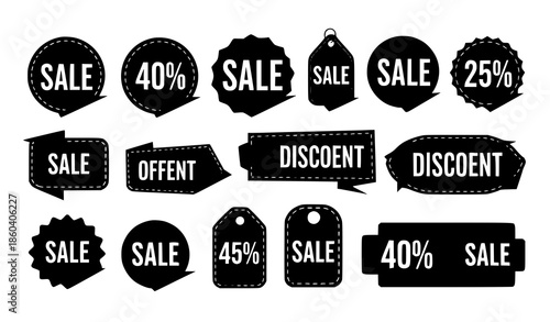 Promotional sale label and discount offer sticker vector set