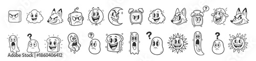 Black and White Mascot Collection, Expressive Heads for Game Assets or Stickers