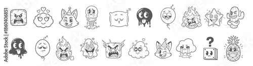Comic Book Style Faces and Expressions, Including Fox, Sheep, Bomb, and Cloud