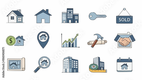 Real Estate Icons - Housing Market and Property Investment Symbols.