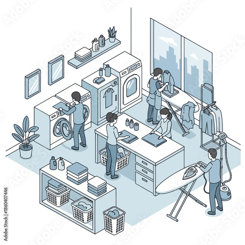 Laundry Facility Workers Doing Daily Tasks.