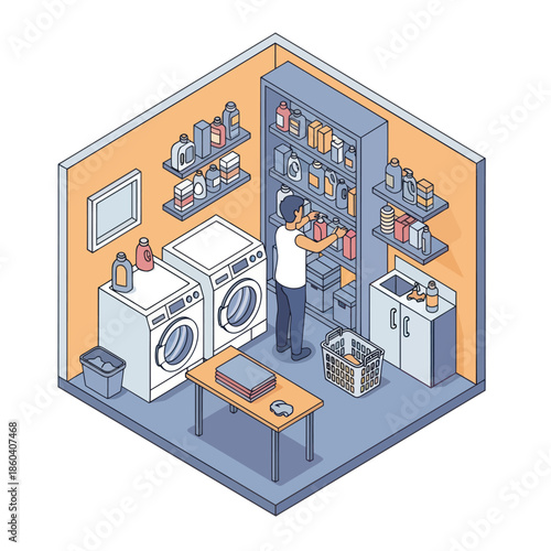 Laundry Room with Person and Appliances.