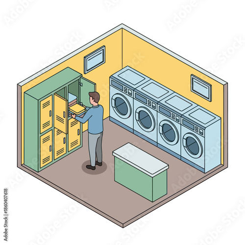 Man Doing Laundry in Laundry Room.