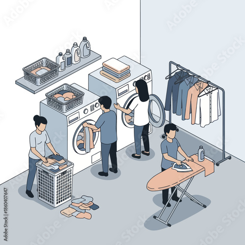 People Doing Laundry in Utility Room.