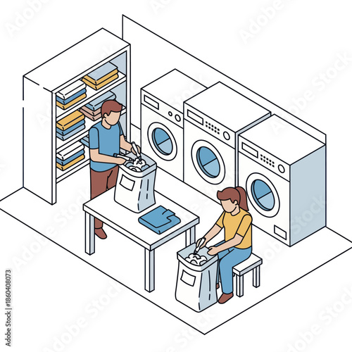 People Doing Laundry in Utility Room.