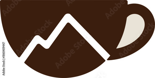 Close up coffee cup with mountain silhouette, hot drink logo