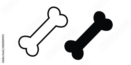 Simple Dog Bone Icon Set, Black Silhouette and Outline Bone Shapes for Pet Food Branding, Animal Healthcare Graphic, and Puppy Treat Vector Illustration